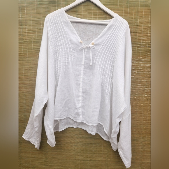 CP Chase White Linen Pintuck Blouse – Cottagecore Minimalist - Picture 1 of 3